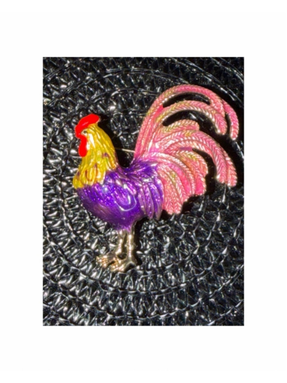 Purple Gold Rooster Brooch One Size